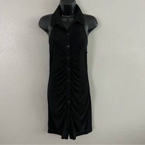 Rue 21 Black Ruched Button Front Polo Collared Halter Dress Sz M Slinky Y2K NWT